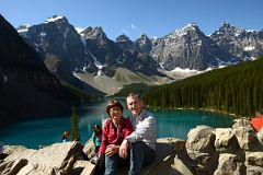 06 Charlotte Ryan and Jerome Ryan At The Rockpile With Moraine Lake And The Valley Of The Ten Peaks Behind Near Lake Louise